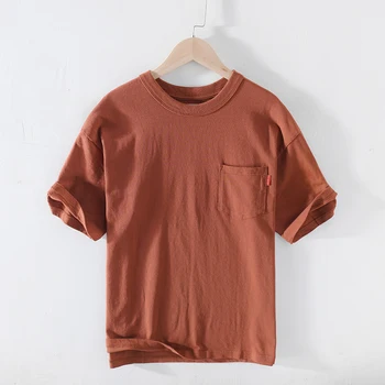 

Men's Short Sleeve T Shirt Chest Pocket Decoration Summer Black Fashion Casual Round Neck Pure Cotton Tshirt Man Tops Y2617