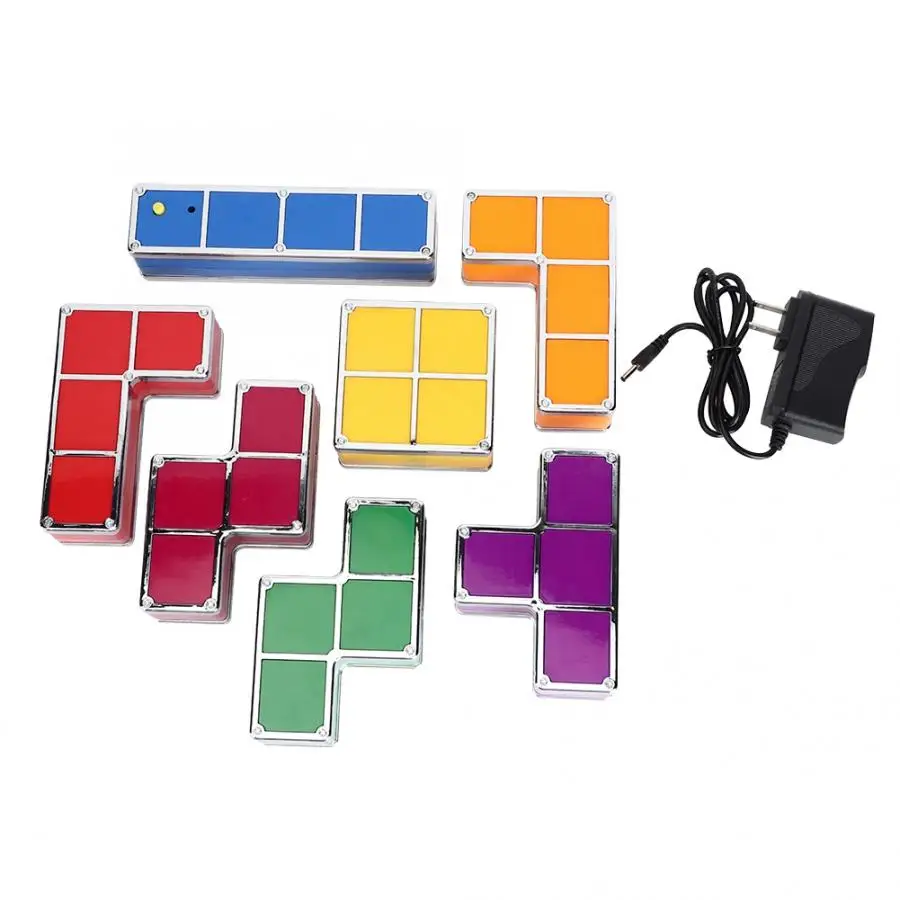 7pcs DIY Puzzle Stackable LED Light Desk Night Block Construction Game Decoration 100-240V Party Christmas Decor - Цвет: US Plug