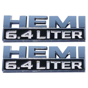 

2X HEMI 6.4 LITER Emblems 3D Side Door Fender Trun Badge Plate Decal for Charger Ram 1500