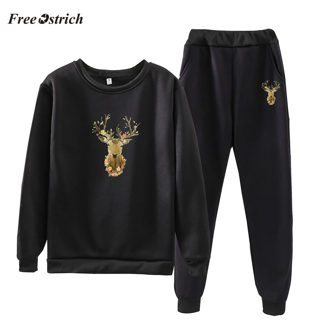 

Free Ostrich tracksuit women winter Elk O-Neck Casual Long Sleeve Sweatershirt ensemble femme 2 pieces set women plus size xxxl