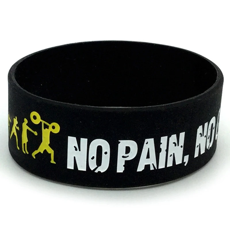 1PC Everybody Fit No Pain No Gain Silicone Wristband Wide Band Motto Rubber Bracelets & Bangles Armband Gift silicone wristband