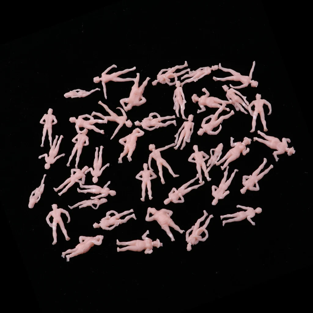 40pcs 1/87 Beach People Action Figure Mini for HO Train Seaside Scenery DIY