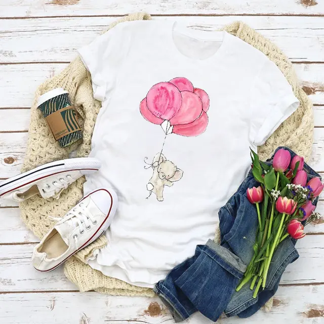 Woman Pattern T-shirt Witch Coffee Cartoon Fashion Summer Plus Size T-shirt Top Harajuku T-shirt Ladies Clothes 24558