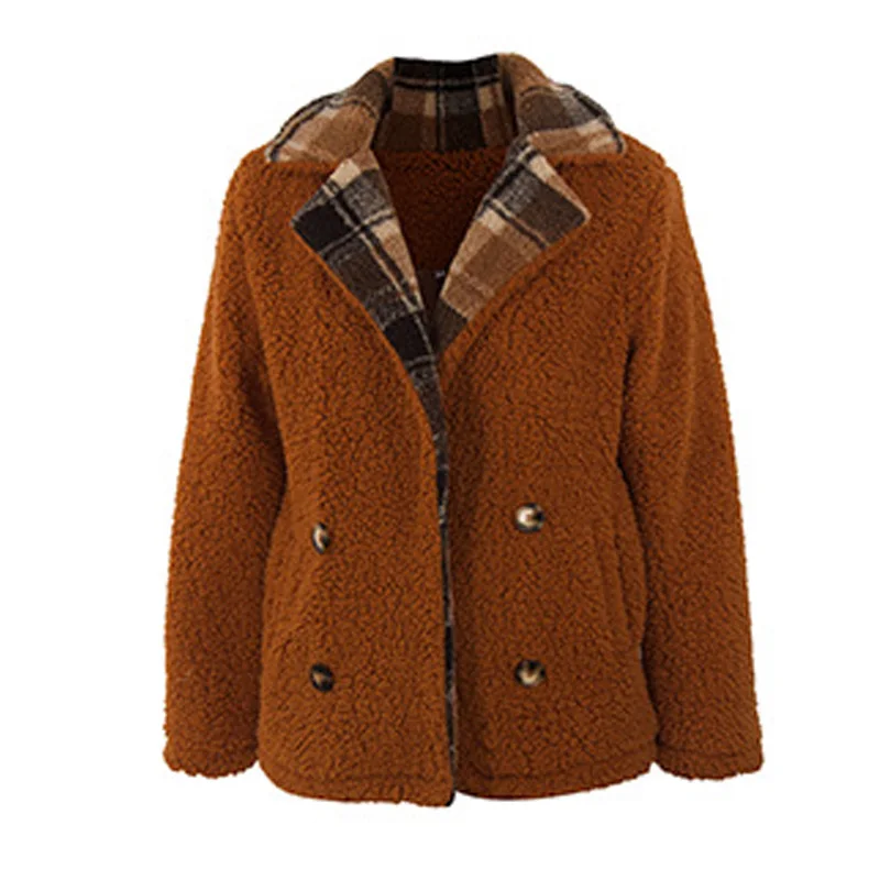 Plush Women's Coat Autumn Winter Women Jacket Buttons Casual Warm Turn-down Collar Faux Fur Outwear Teddy Jackets Overcoat GV601