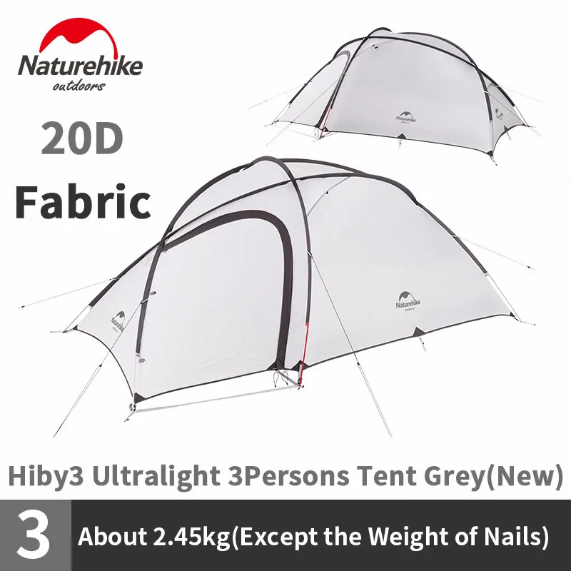 Grey White(3 Person) Naturehike Hiby3 Сверхлегкий туристический тент 20D нейлон серый белый двойной слой открытый непромокаемый 3 человек портативный Семейный тент - Цвет: Grey White(3 Person)