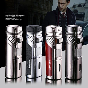 

Metal Cigarette Lighter Four Flame Cigar Torch Lighter Refillable Butane Gas Lighter Windproof Kerosene Jet Lighter Spray Gun