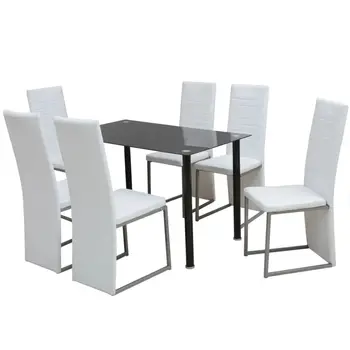 

Table-set Black Dinning Table Set Tempered Glass Dining Table With 6pcs Chairs Glass Table Kitchen TableDinning Set Furniture