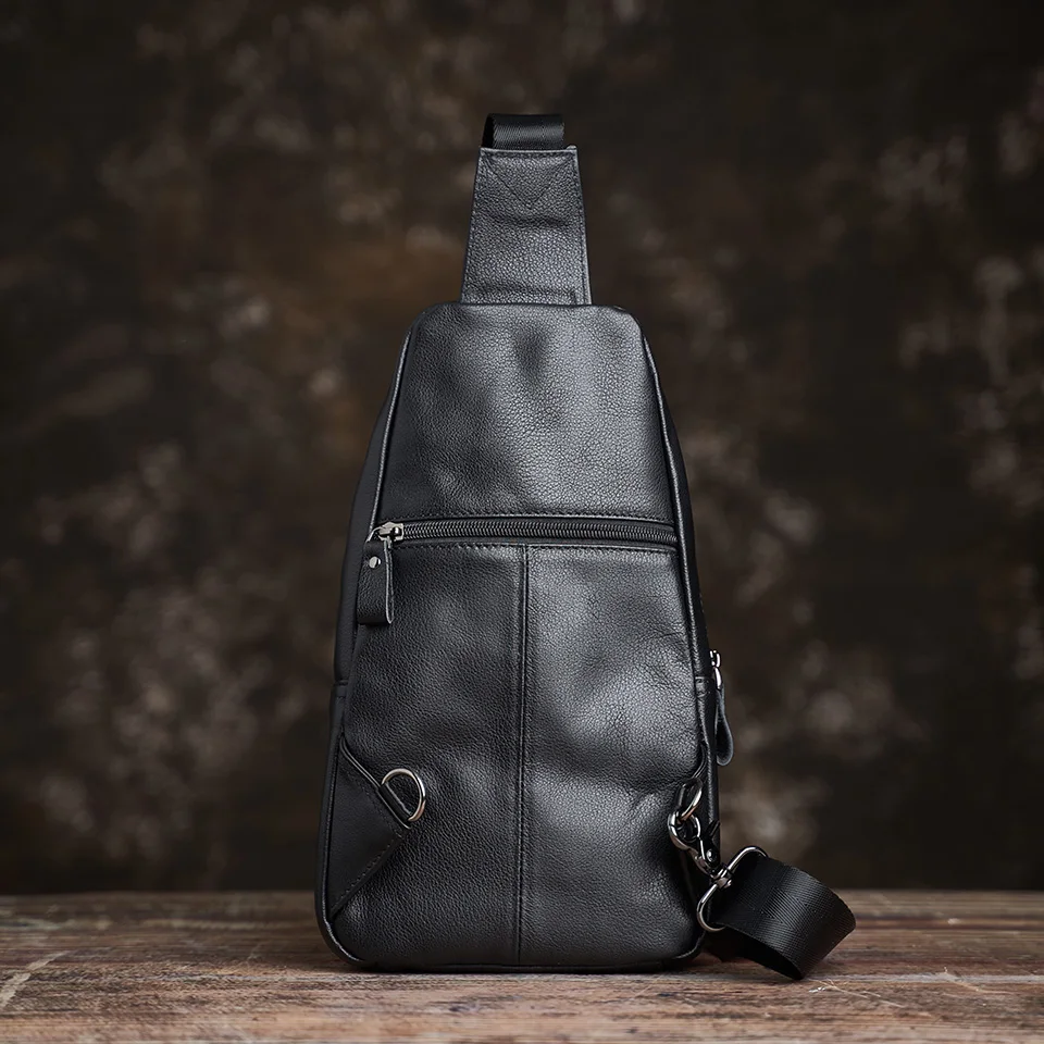 Casual männer Brust Tasche Aus Echtem Leder Schulter Crossbody Schwarz Trend Brust Messenger 7,9 Zoll Ipad Hohe Qualität sling tasche – Detail 7