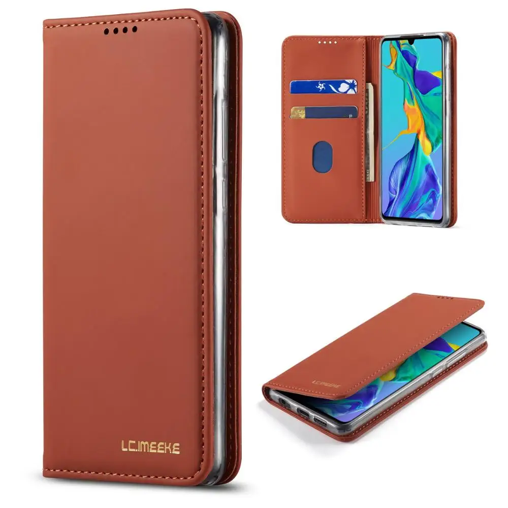 Кожаный чехол для Huawei P30 Lite Nova 4E магнитный чехол-подставка с отделением карт