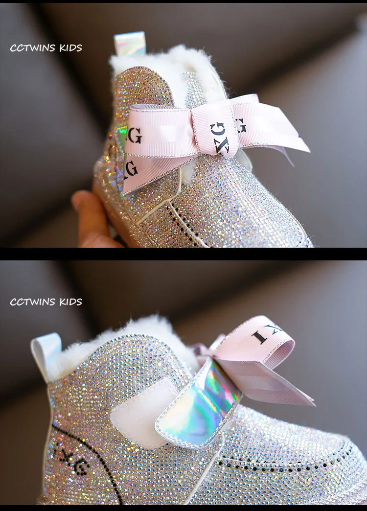 CCTWINS обувь для детей Зимние Детские Модные ботильоны, брендовый костюм для малышей с Стразы обувь для девочек с узором в виде бабочек, снег ботинки SNB189
