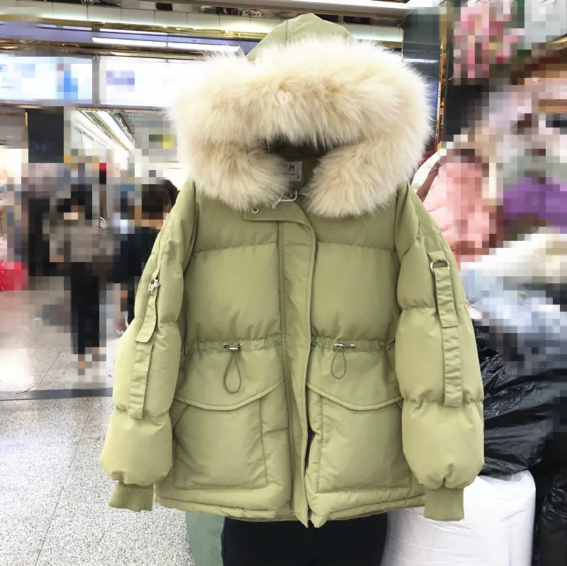 Зимняя парка для женщин осенне-зимняя Студенческая приталенная куртка с хлопковой подкладкой однотонное пальто с меховым воротником Parlkas - Цвет: Зеленый
