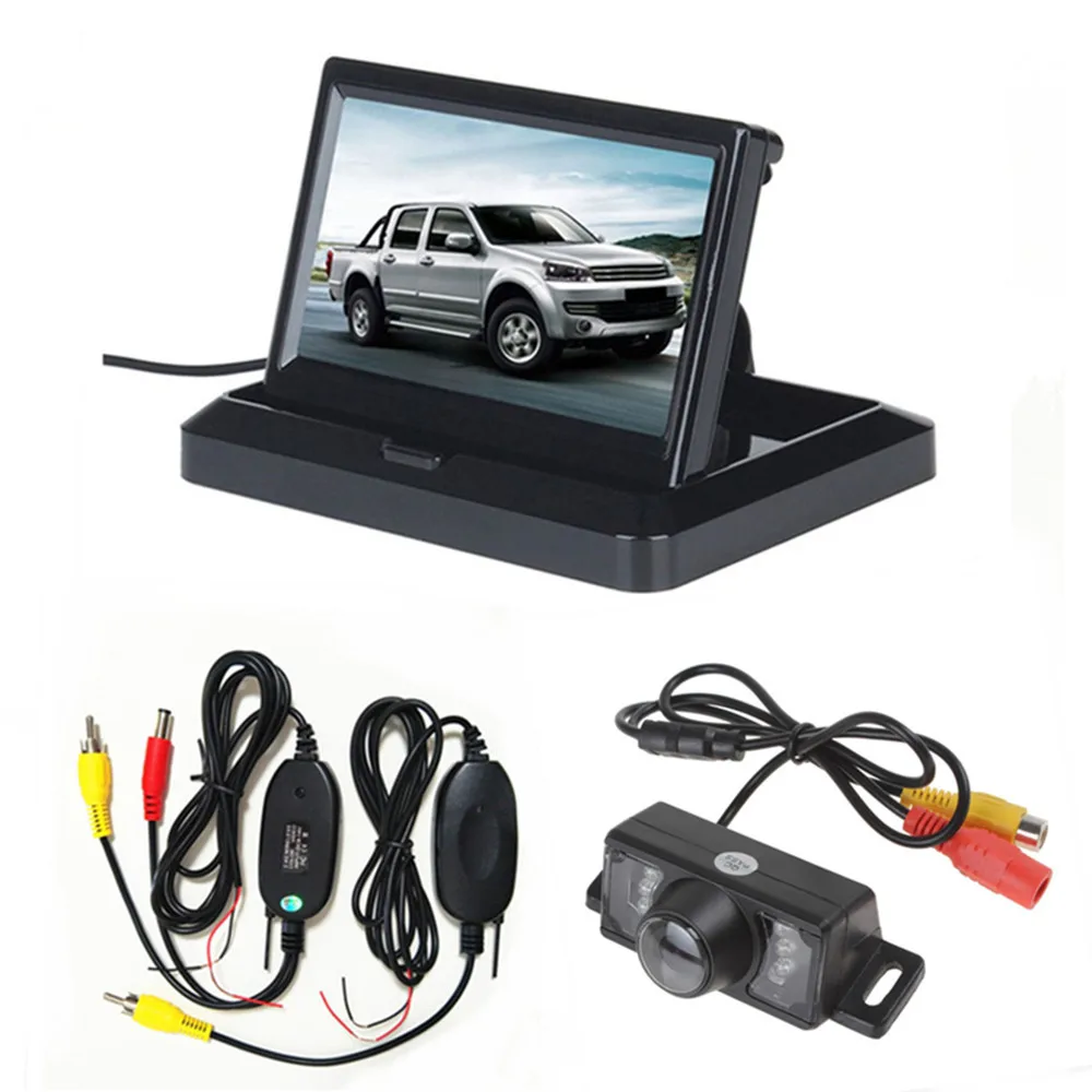 Складной дизайн парковочный дисплей заднего вида " TFT lcd HD800* 480 экран автомобильный монитор Проводная или беспроводная камера заднего вида опционально - Цвет: With wireless cam02