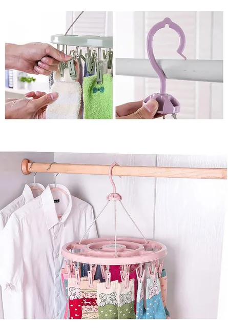 1PCS plastic 16clip folding multi-function underwear rack clothes hangers  child baby hangers socks rack pants clip