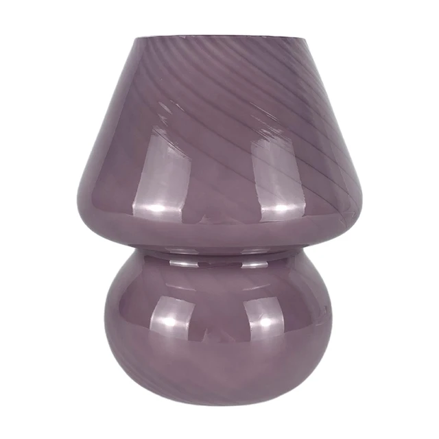Glass LED Desk Lamp For Bedroom Bedside Korean Modern ​Striped Mushroom Table Lamp Decor Cute Glass Translucent Bedside Lamp Purple Stripe