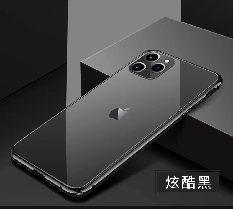 Черный Для iphone 11 pro чехол роскошный цветной алюминиевый бампер чехол для iphone 11 pro max чехол для iphone xr xs max чехол с металлической рамкой - Цвет: Черный