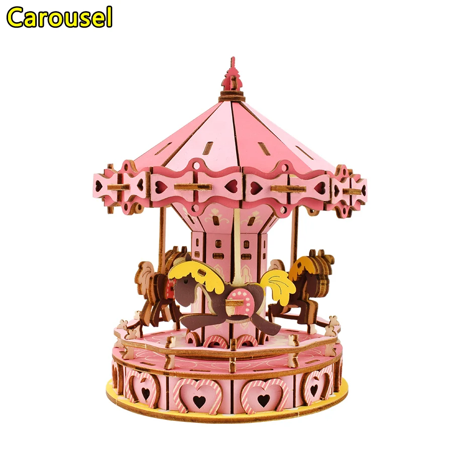 Карусель 3D деревянные головоломки игрушки головоломки архитектура Дом DIY Ручная сборка Детские Пазлы Обучающие деревянные игрушки для детей подарок