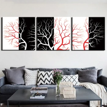 

3 Pieces Canvas Wall Art Painting Prints Abstract Black White Tree Pictures Giclee Prints Modern Artwork for Home Decor