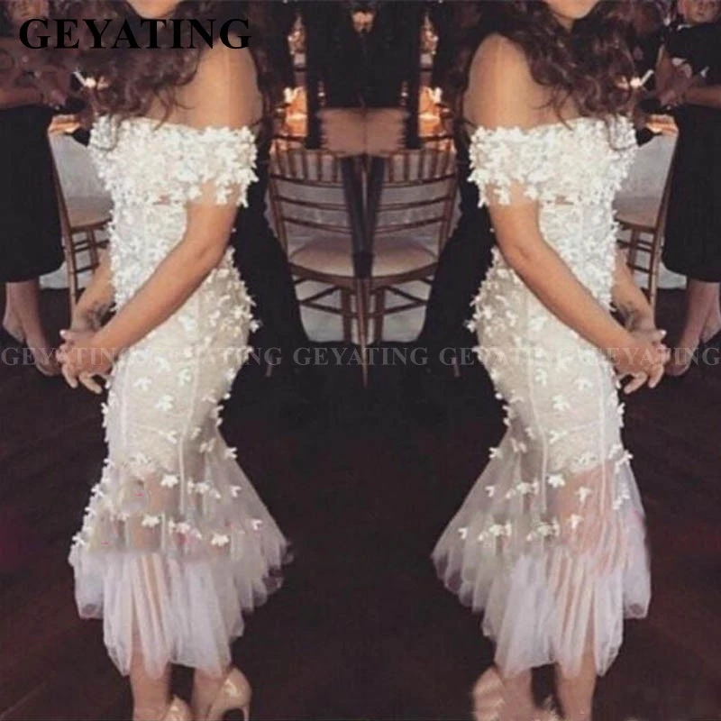 Cantik Putih Mermaid Midi Gaun Koktail 