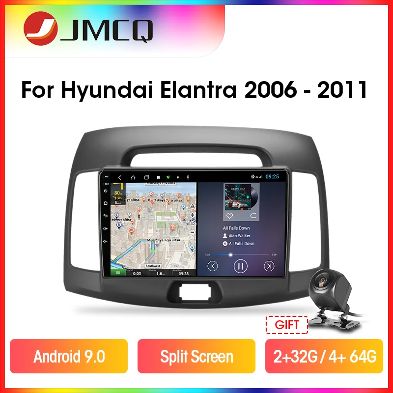 

JMCQ Android 9.0 Car Radio Multimedia Player For Hyundai Elantra 4 HD 2006-2010 2 din GPS Navigaion 2G+32G RDS DSP Split Screen