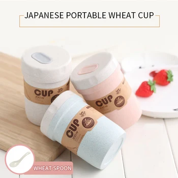 

Microwave Lunch Box Wheat Straw Bento Box 300/750ML BPA Free Food Storage Container with Soup Cup