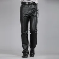 Male Genuine Leather Pants Plus Size Straight Pants Men Sheepskin Pants Zipper Fly Men's Regular Full Length Pants M- 7XL 1