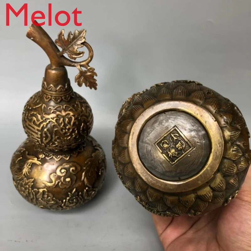 Boutique Antique Dragon and Phoenix Gourd Antique Collection Seiko Bronze Fu Lu Longevity Home Decoration Geomancy Decoration
