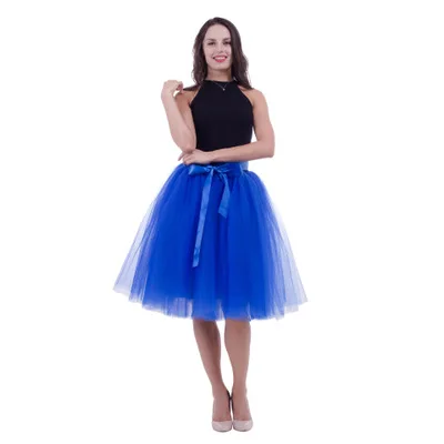 royal blue 26 цветов 5 Слоистых 65 см до колена Тюль юбка пачка Женская юбка высокая талия плиссированная юбка косплей юбка эластичный пояс Faldas - Цвет: royal blue