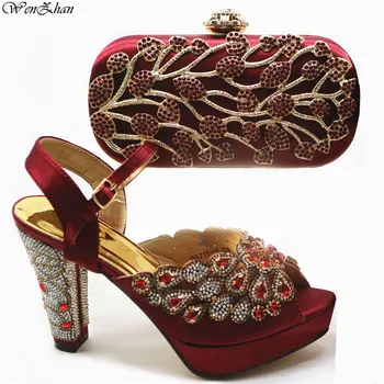 

Hotest WINE Color To Match Italian High Heel 10.5cm Shoe and Bag Sets Wedding Women Shoe and Bag Sets For Fashion Lady G98-1
