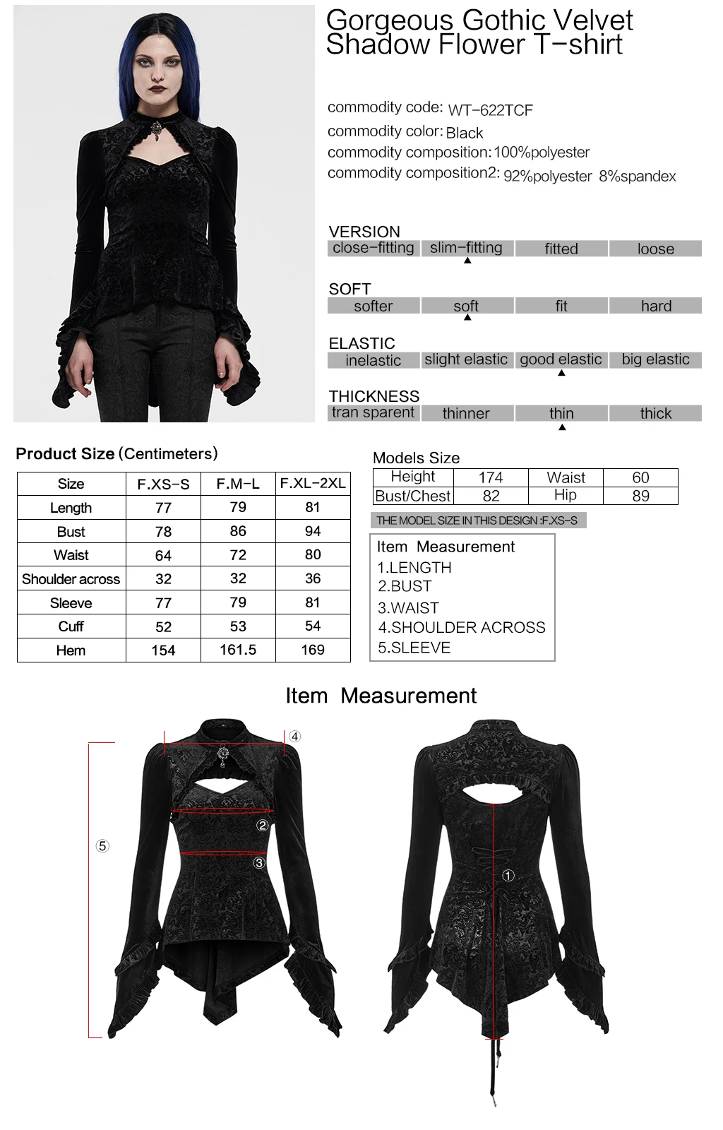 PUNKRAVE Women's Gothic Velvet Shadow Flower Long