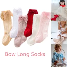 

Non-slip 0-5 Years Cute Baby Kids Toddlers Children Lace Mesh Newborn Infant Long Socks Breathable Soft Cotton Bow Socks