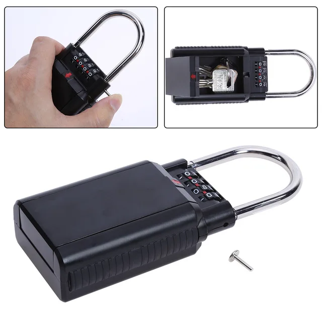 Черный Keyed Locks Secret Security Padlock Key Storage Box Organizer Zinc Alloy Safety Lock with 4 Digit Combination Password - Цвет: Черный