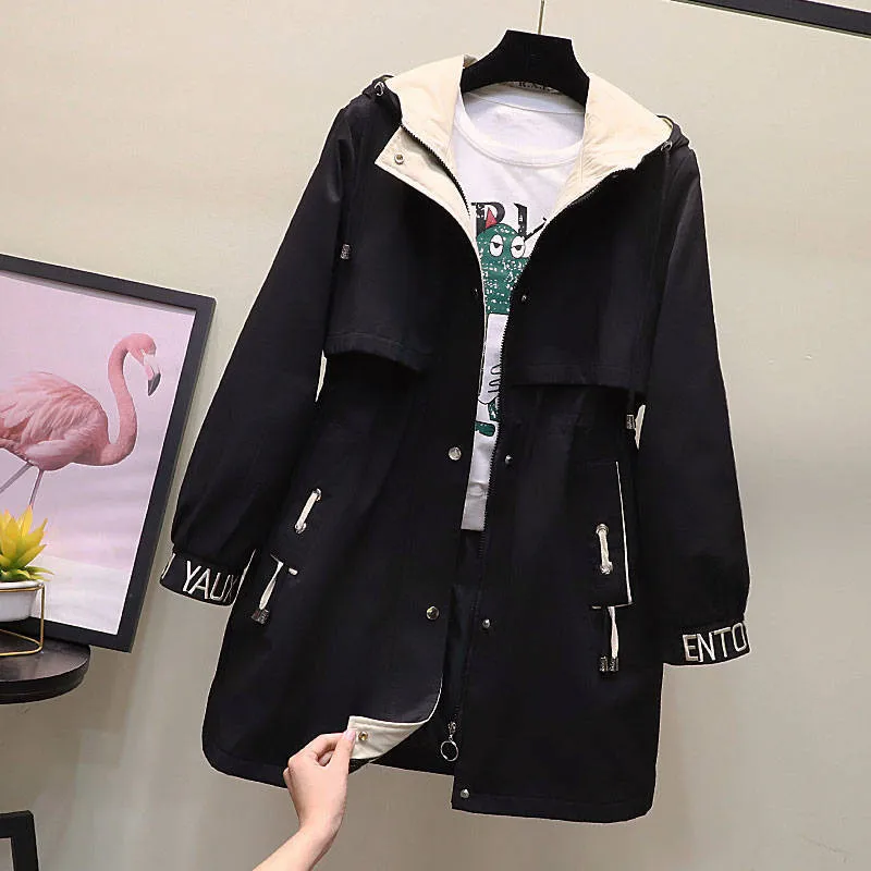 2020 New Spring Autumn Trench Coat Women Hooded Long Coat Streetwear Windbreaker Female Casual Outwear Zipper Pocket Overcoat