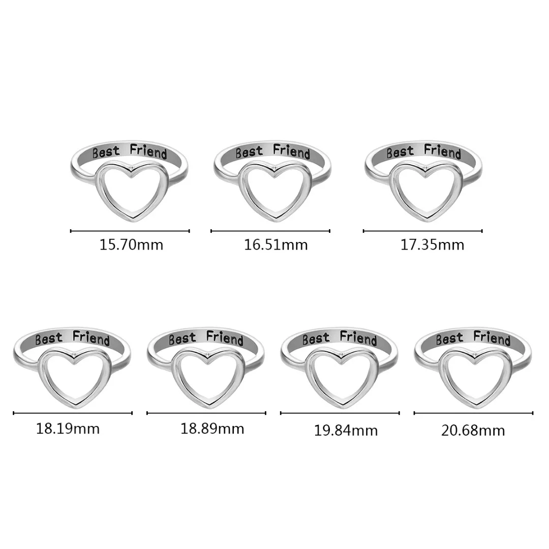 Chic Hollow Heart Ring For Ladies Girls Personalized Letters Best Friend Friendship Metal Ring Geometric Round Ring BFF Jewelry