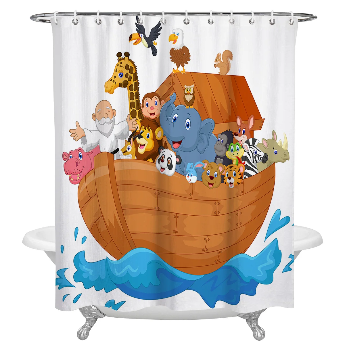 Noah's Ark in the Flood Polyester Fabric Shower Curtain Set Bathroom w/ Hooks 