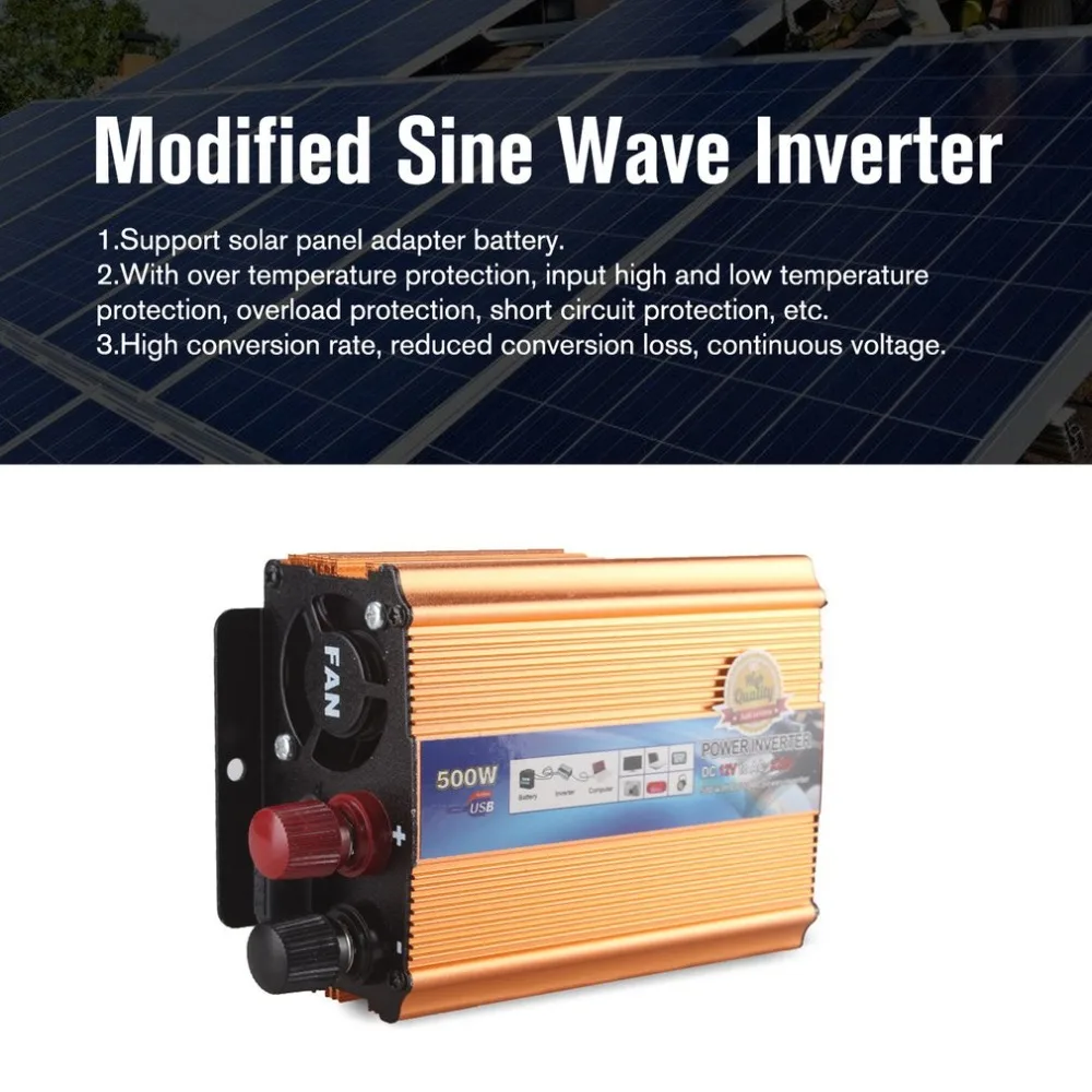 Модифицированный синусоидный инвертор DC 12 V/24 V к переменному току 220V 500W с универсальным гнездом USB Порты и разъёмы для автомобиля на солнечной батарее Мощность инвертор