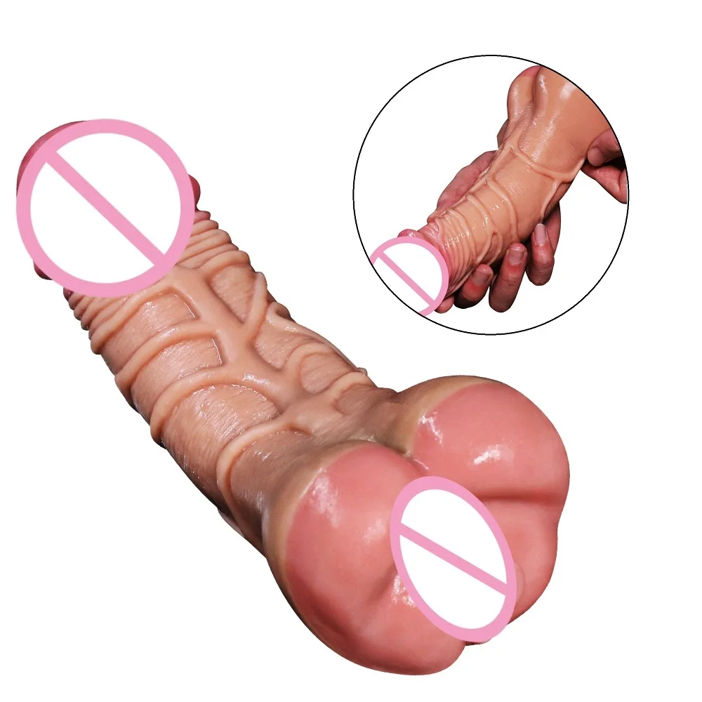 Real Skin Feel Cock Penis Enlarger Sleeve With Pussy Ass Men Women Masturbator Real Big Dildo For Adult Couples Gay Sex Toys