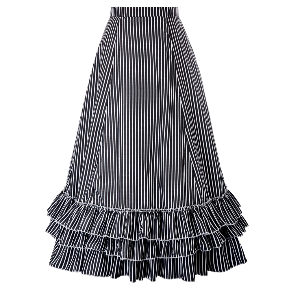 Юбки для женщин с оборками плиссированные дизайн Ретро Винтаж Готический стиль стимпанк вечерние в черно-белую полоску суета юбка falda