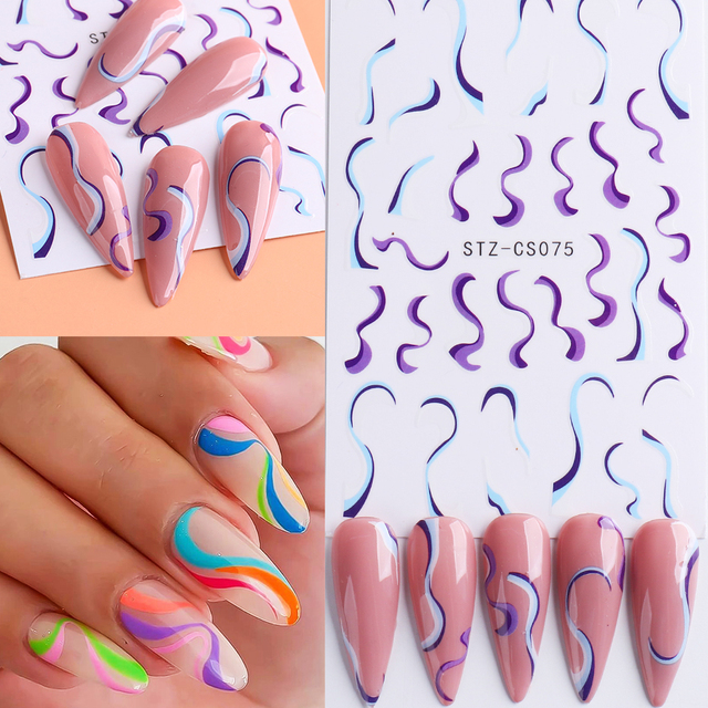 Golden Curve Marble Line Nail Sticker Irregular Swirl Striping Slider Charm Nail Design Gel Polish Decal Manicure LESTZ-CS067