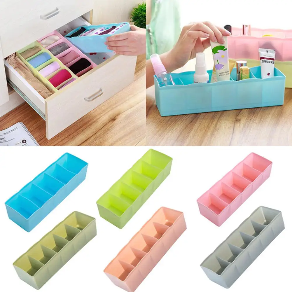 5 Cells Plastic Storage Box Tie Bra Socks Drawer Cosmetic Divider Tidy Organizer