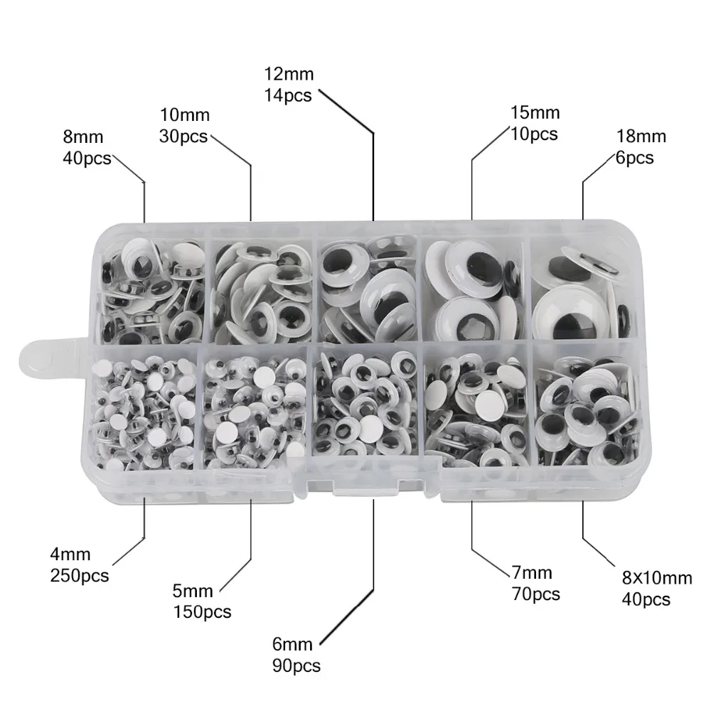 700 шт 10 сетки в коробке самоклеющиеся смешанные случайный около 4-15 мм куклы глаза для игрушек Googly глаза используются для DIY куклы ремесло аксессуары