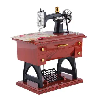

1Pc Vintage Lockwork Sewing Machine Music Box Kid Pedal Toy Music Box Mini Sewing Machine Style Mechanical Birthday Gift Table D