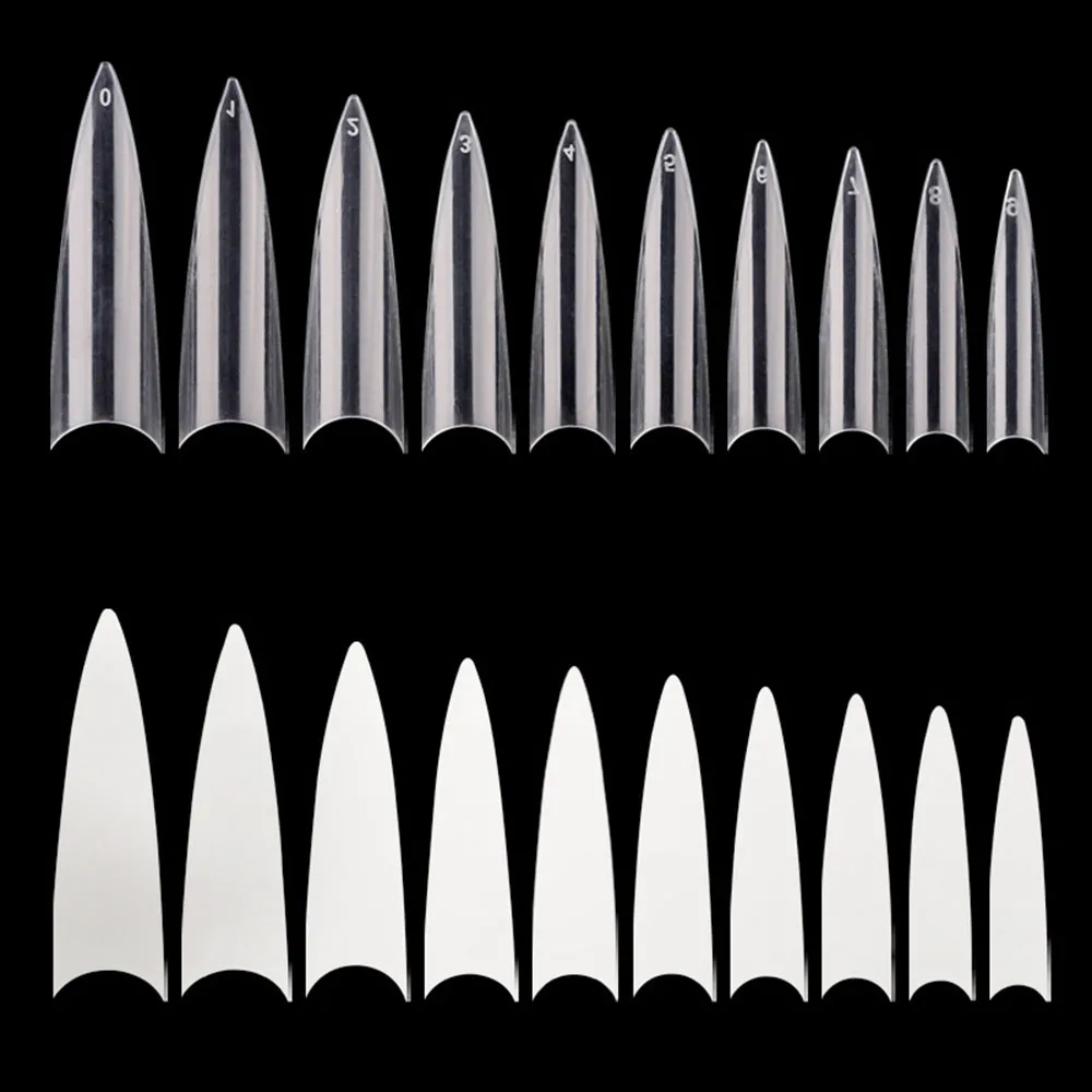 500pcs Bag French Long Tips False Nails tips 0 9 size Clear Natural Half Cover Sharp 5