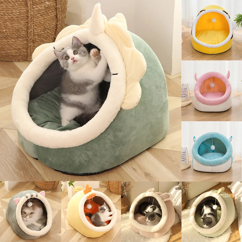 Cute Cat Bed Warm Pet Basket Cozy Kitten Lounger Cushion Cat House Tent Very Soft Small Dog Mat Bag For Washable Beds For Cats