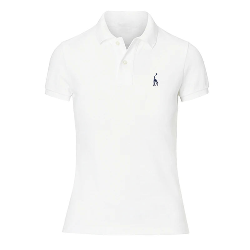 white Лето Хлопок Рубашка Поло Женщины Slim Fit Поло Случайные Женщины Поло Жираф Женские Рубашки футболка поло женская - Цвет: white