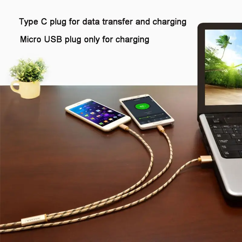 1,5 м 2 в 1 USB к type C Micro usb провода для зарядки отдельный USB C нейлоновый кабель для передачи данных для Android мобильного телефона планшета Powerb