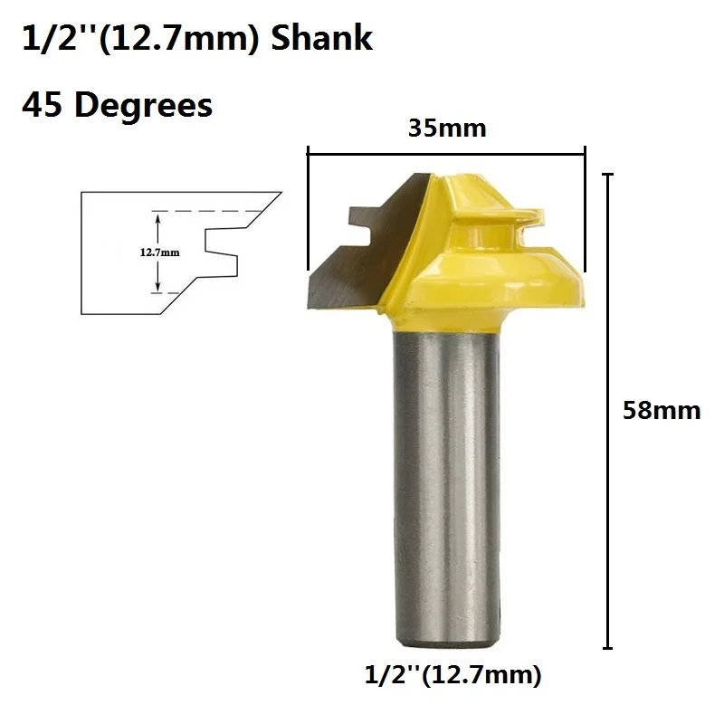1 шт. 45 градусов Блокировка Торцовочная фреза Бит 1/4 ''(6,35 мм) 1/2''(12,7 мм) Хвостовик шарнирный фреза долото фрезерование древесины Tenon фреза - Длина режущей кромки: 12.7mm Shank