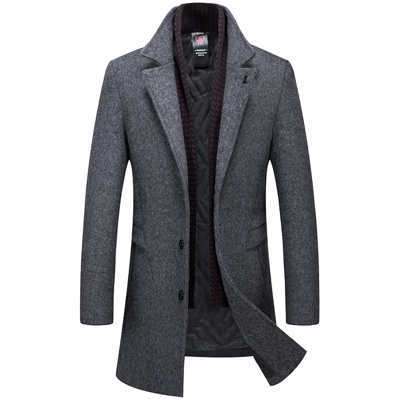 

Men's Coat Solid Wool Trench Coat Casual Men's Winter Coat Long Jacket Men Gray Navy Blue Men's Jacket High Qulity Overcoat