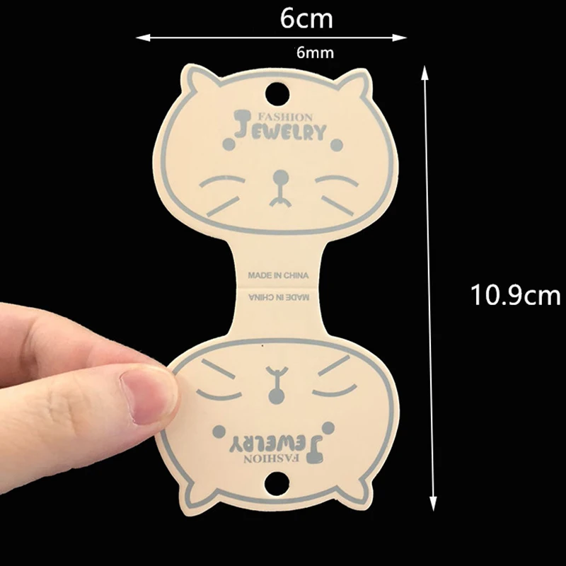 50pcs Kraft Paper Packing Tag Cards for Handmade Hair Jewelry Display Cute Bear Cat Face Stamp Paper Hairband Hanging Price Tag