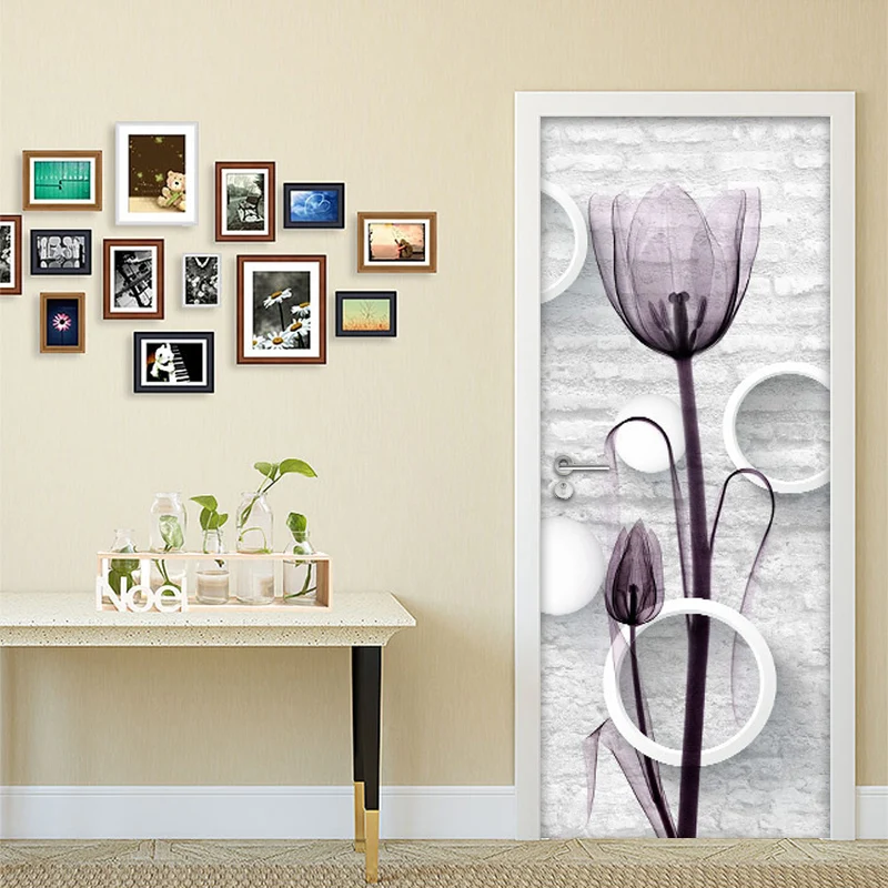Креативные DIY самоклеющиеся двери стикер 3D белый кирпич круги цветы художественные настенные росписи гостиная спальня дверь ПВХ обои