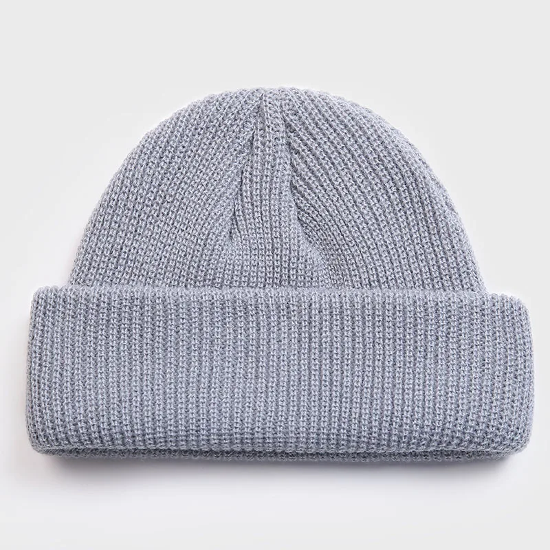 Skullcap Beanie, Зимняя вязанная теплая шапка для взрослых, повседневная короткая шапка в стиле хип-хоп для взрослых мужчин и женщин, шерстяные вязаные Осенние эластичные шапки унисекс - Цвет: Светло-серый